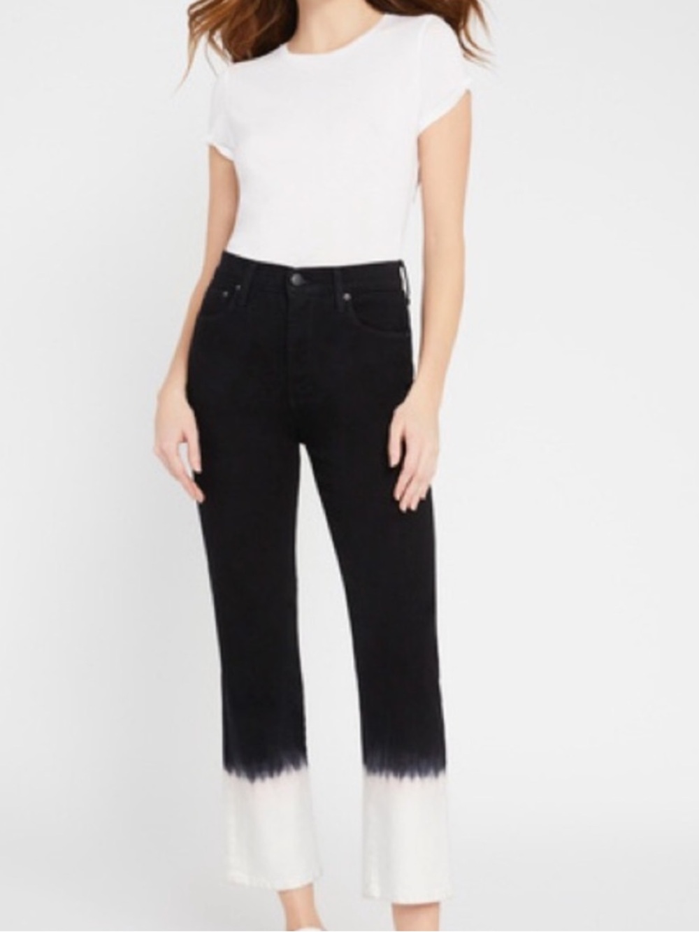 Alice + Olivia Black-to-White Dip Hem Cropped Jeans